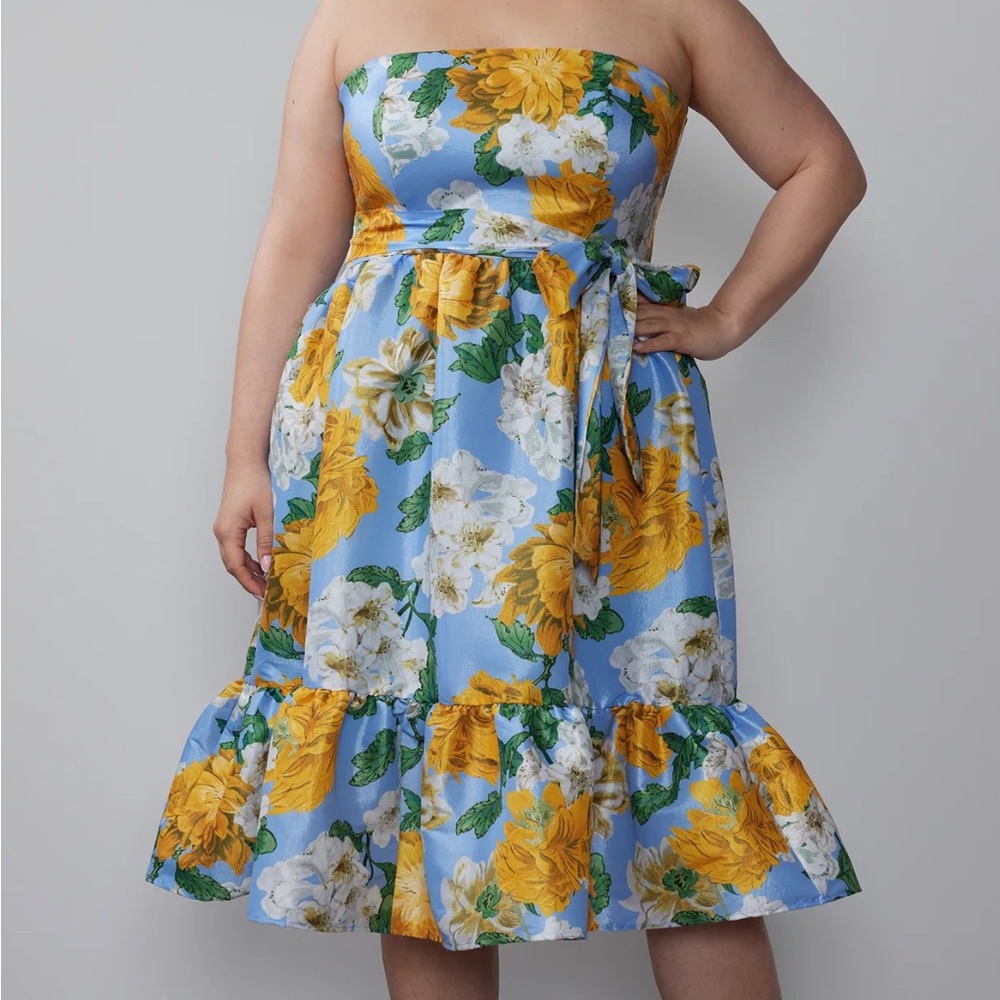 New York & Company: Strapless Blue Yellow Gown XXL